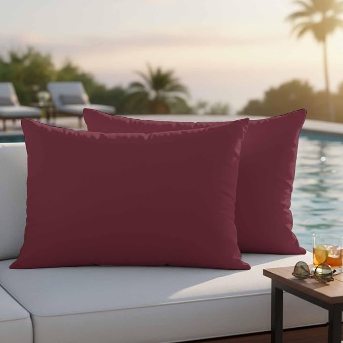 Lumbar Pillow Covers 20x12 Inch Set of 2, Red Solid Color Waterproof Outdoor Pillow Covers, Aesthetics Contemporary Luxury Decorative Cushion Pillowcases for Couch, Sofa, Bed, Garden, Patio