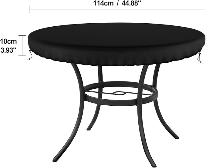 Demao Outdoor Patio Furniture Covers, Round Garden Table Cover,Waterproof Furniture Covers, UV Resistant Anti-Fading Cover for Round Table, Black, 44 inch Diameter