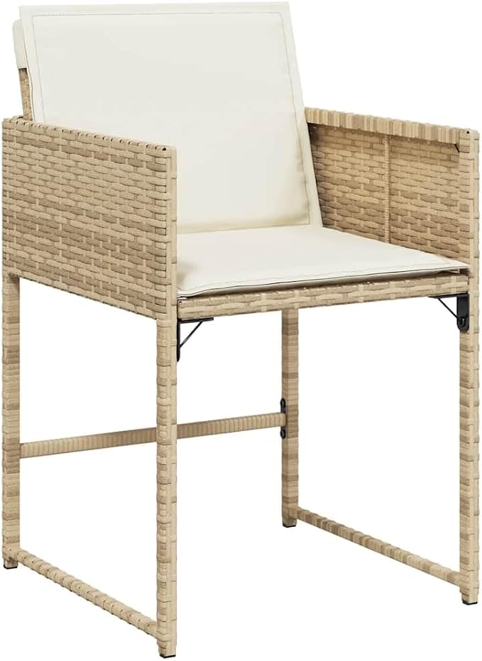 11 Piece Patio Dining Set with Cushions Beige Poly Rattan Outdoor Dining Table and 10 Chairs for Garden Backyard Porch Tempered Glass Top Space-Saving Foldable Seats UV-Proof