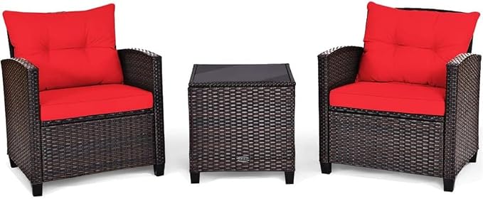 3PCS Patio Rattan Furniture Set Cushioned Conversation Sofa Coffee Table for Your Outdoor Space(E)