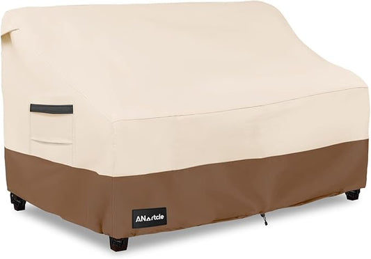 ANartcle 2-Seater Patio Loveseat Cover,58W x 32.5D x 31H Inches Outdoor Couch Cover,100% Waterproof Heavy Duty Patio Sofa Covers,Patio Furniture Covers,Beige&Brown