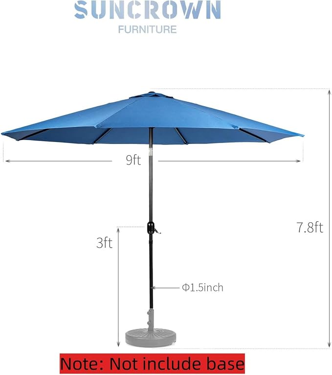 SUNCROWN 8-Piece Outdoor Dining Set, All Weather Patio Furniture Sets with 6 Black Swivel Textilene Mesh Chairs & Rectangular Metal Table & 1 Light Blue 9Ft Umbrella for Garden Backyard Poolside