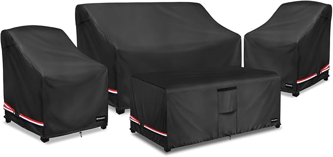 Rileytee Patio Furniture Set Covers, 4 Pcs 600D Heavy Duty 100% Waterproof Outdoor Furniture Cover, Fit Patio Loveseat, Chair and Coffee Table (Black,Large)