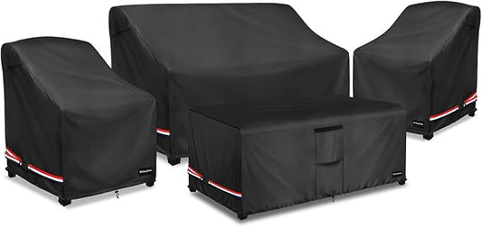 Rileytee Patio Furniture Set Covers, 4 Pcs 600D Heavy Duty 100% Waterproof Outdoor Furniture Cover, Fit Patio Loveseat, Chair and Coffee Table (Black,Large)