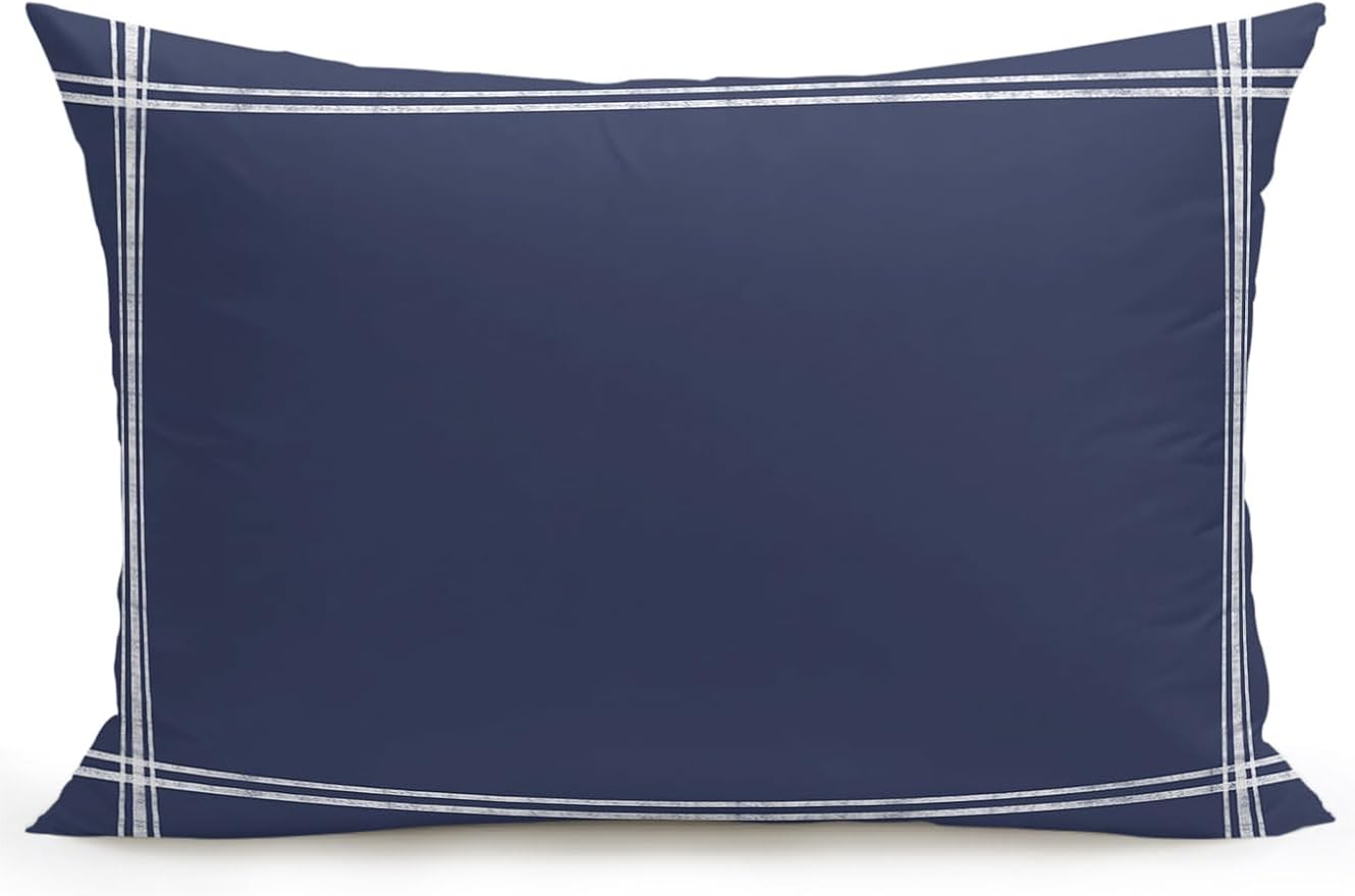 Vandarllin Waterproof Outdoor Pillow 1 Pack Solid Blue Color Decorative Throw Pillows Cover & Insert 20x12 Inch Lumbar Pillowcase Dark Blue Pillows for Couch Sofa Bed Patio Furniture Indoor Outdoor