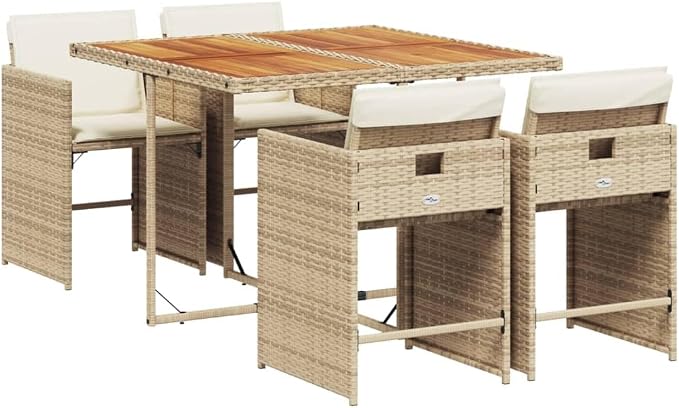 5-Piece Patio Dining Set with Cushions Beige PE Rattan Outdoor Furniture Set for Garden Backyard Balcony