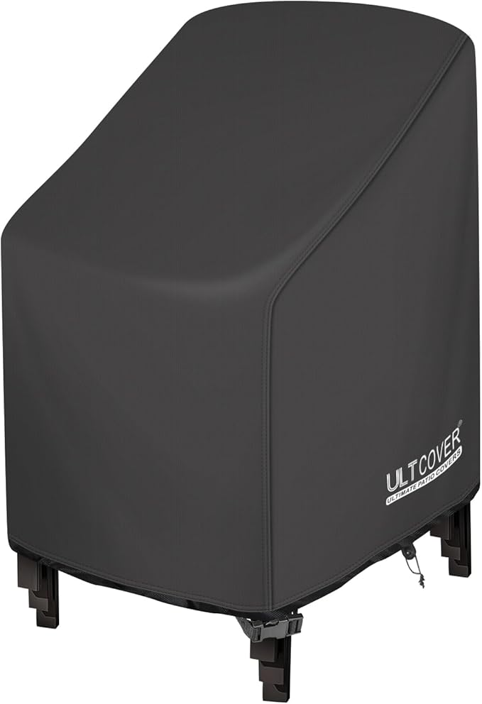 ULTCOVER Stackable Patio Chair Cover – Waterproof Outdoor Stack of Chairs Cover Fits Up to 26W x 34D x 45H inches, Black