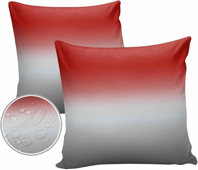 Outdoor Waterproof Throw Pillow Covers Set of 2 Red Grey Ombre Pillowcases 24x24 Inches Gradient Gradual Color Patio Decorative Pillows Cushion Case Patio Pillows for Couch Bed Chair Garden