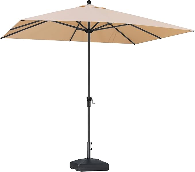 PURPLE LEAF 10' x 8' Rectangle Patio Market Umbrella with Base Outdoor Table Umbrellas Aluminum Frame Sun Shade with 8 Sturdy Ribs for Garden Deck Lawn Pool Beige
