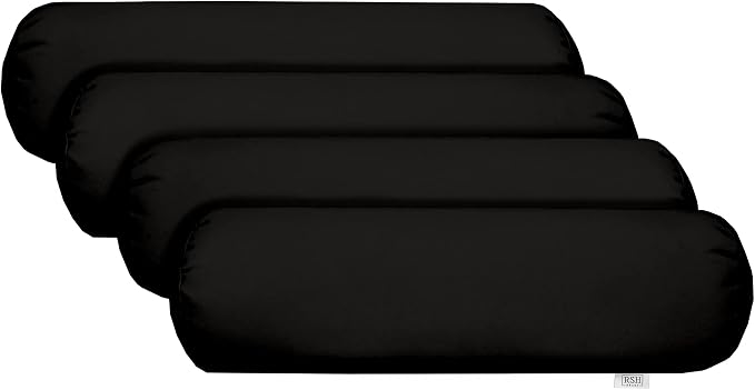 RSH DECOR: Neck Roll Jumbo Bolster Pillows Set of 4 | 24” x 8" | All-Weather Spun Fabric | Water and Fade-Resistant | Outdoor Support Pillows for Patio Furniture | Black