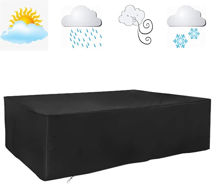 FLR 83x51x29in Patio Table Cover Veranda Rectanguler Black Waterproof Outdoor Dinner Protector Dust-Proof Table Desk Cover Furniture Covers with Storage Bags for Garden Outdoor Indoor Furniture Table