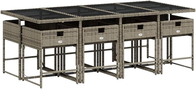 9 pcs Set Patio Dining Set & Garden Dining Set Gray PE Rattan Outdoor Patio Furniture Set Balcony Furniture for Front Porch Lawn Backyard 86.6 x 41.7 x 28.7 in
