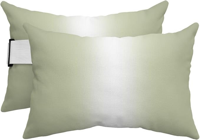 Pack of 2 Outdoor Lumbar Pillow Covers 12x20 Inch, Sage Green Ombre Waterproof Throw Pillow Covers Set, Aesthetics Modern Abstract Art Gradient Decorative Cushion Cases for Patio Porch Car