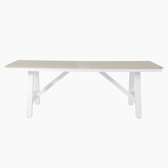 WestinTrends Cape May 9-Piece HDPE Outdoor Furniture Patio Dining Table with Umbrella Hole and Chairs Set for 8, Sand