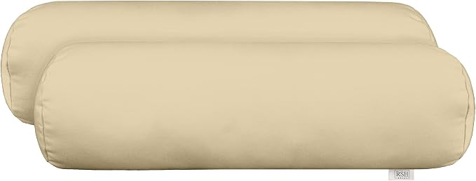 RSH Décor Sunbrella Neck Roll Pillows – Set of 2 | 20” x 6” | Outdoor Neutral Tan Bolster for Patio, Deck, Porch, or Poolside Furniture | Water & Fade-Resistant | Canvas Antique Beige - Made in USA