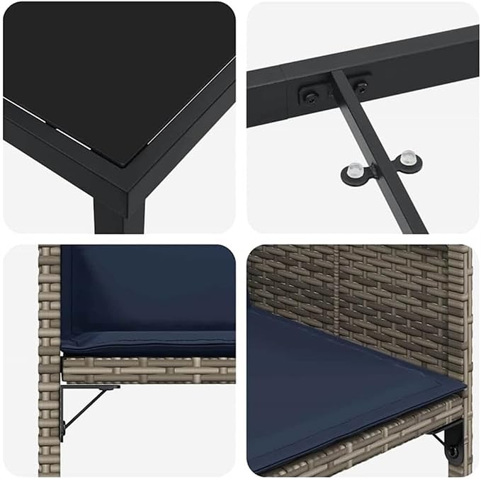 Afuera Living 5 Piece Poly Rattan Patio Dining Set, Gray Finish, Tempered Glass Tabletop, Weather-Resistant Cushions, Powder-Coated Steel Frame, Seating for 4, Modern Style Outdoor Furniture for