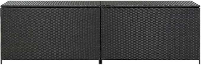 Outdoor Storage Chest, Large Poly Rattan Box with Powder-Coated Steel Frame, Black Patio Storage for Cushions and Pillows, Gas Lift Lid for Easy Access