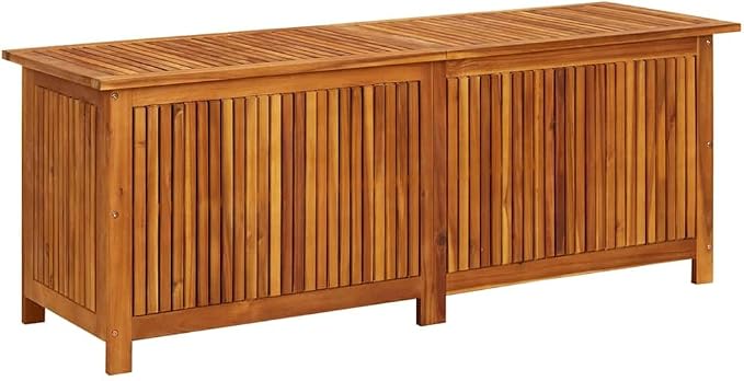 Wooden Garden Storage Box, 59-Inch Large Solid Acacia Wood Deck Box for Outdoor Patio, Oiled Brown Rectangular Chest for Cushions, Blankets and Garden Tools, 59.1 x 19.7 x 22.8 In