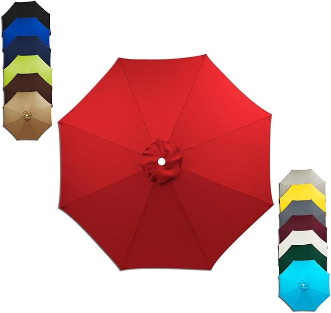 6/8 Ribs Patio Umbrella Replacement Canopy 6.5ft 7.5ft 8.2ft 8.9ft 9.8ft 11.5ft Waterproof UV Protective Replacement Parasol Fabric Cover for Garden Outdoor(Red,8.2ft/8ribs)