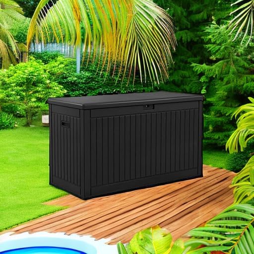 YITAHOME 320 Gallon Extra Large Deck Box, Double-Wall Resin Outdoor Storage Box with Flexible Divider for Patio Cushions Pool Supplies Garden Tools, 1000lbs Load Capacity, Lockable&Waterproof (Black)