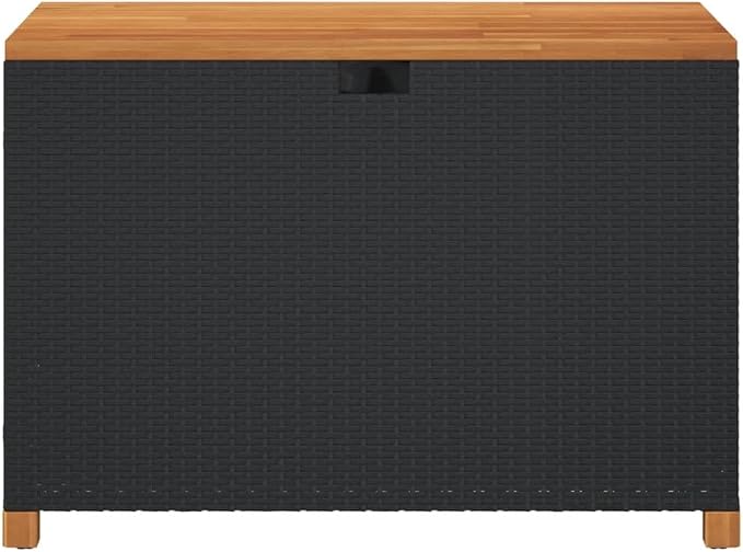 Storage Boxes, Patio Storage Box Black 43.3"x21.7"x24.8" Poly Rattan Acacia Wood