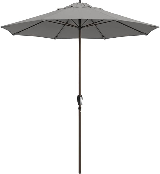 California Umbrella 12-Year Protection 7.5-Ft Outdoor Patio Umbrella, Sunbrella Fade-Resistant Fabric, Auto-Tilt, Heavy Duty Aluminum Frame, 8 Reinforced Ribs for Pool or Deck, Bronze Pole, Granite
