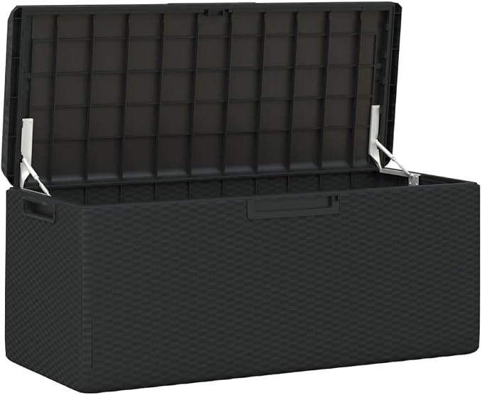 Patio Storage Box with Seat Cushion, 92.5 Gallon Outdoor Deck Box for Garden Tools and Patio Furniture Cushions, Large Anthracite Rectangular Storage Bin with Gas Lift, Polypropylene