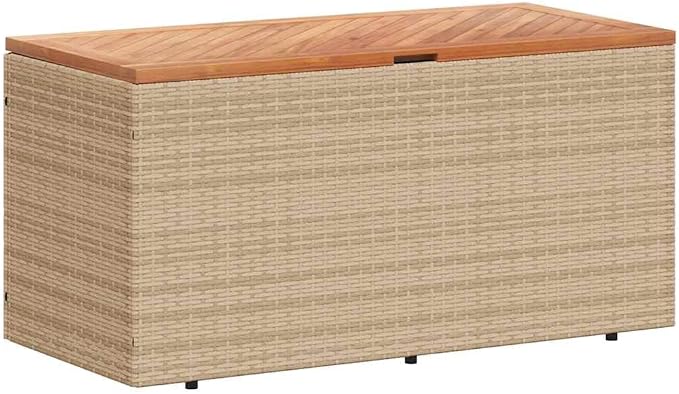 Garden Storage Box, Outdoor Deck Box with Acacia Wood Lid, Rectangular Patio Cushion Container for Backyard, Porch, and Indoor Use, 43.3 x 19.7 x 21.3 Inches, Beige and Brown