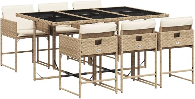 7 pcs Set Patio Dining Set & Garden Dining Set Beige PE Rattan Outdoor Patio Furniture Set Balcony Furniture for Front Porch Lawn Backyard 65 x 41.7 x 28.7 in