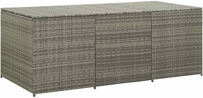 Grey PE Rattan Outdoor Storage Box 70.9"x70.9"x27.6", Collapsible Steel Frame Cushion Deck Box, Water-Resistant Garden Shed Container