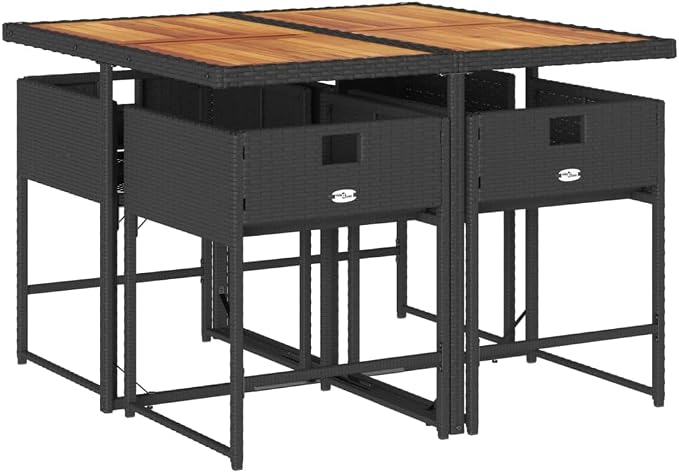 5 Piece Modern Patio Dining Set & Garden Dining Set Black Poly Rattan Patio Furniture Outdoor Dining Set for Garden Patio Backyard 43.3 x 41.7 x 28.7 in