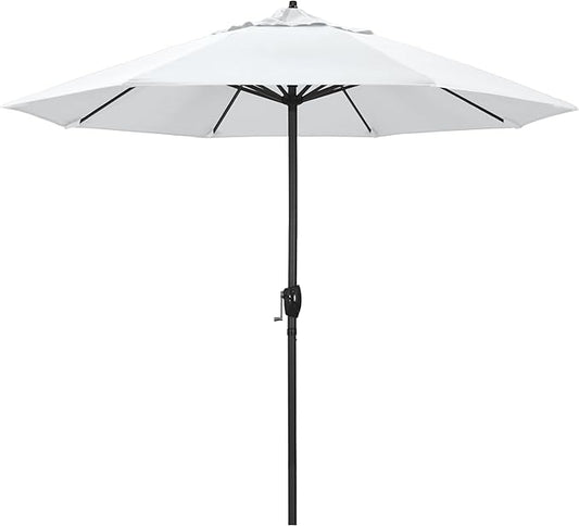 California Umbrella 12-Year Protection 9' Rd Aluminum Patio Umbrella, Crank Lift, Auto Tilt, Black Finish, Sunbrella Natural