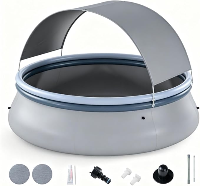 Inflatable Swimming Pool with UPF 50+ Sunshade Canopy, 94.5" x 55.5" Blow Up Pool for Backyard Patio, Premium Tear-Resistant PVC Above Ground Family Lounge Pool, Gray & Blue (94.5" x 55.5")