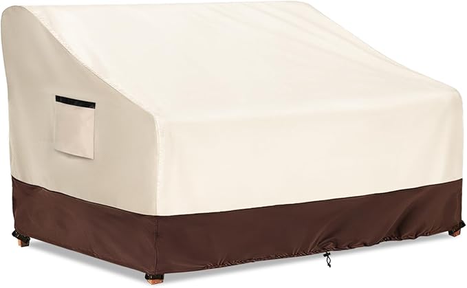 3-Seater Patio Sofa Cover, 600D Heavy Duty Waterproof Outdoor Sofa Covers, 76 W x 32.5 D x 33 H Inches Outdoor Couch Cover, Patio Furniture Covers, Lvory&Brown