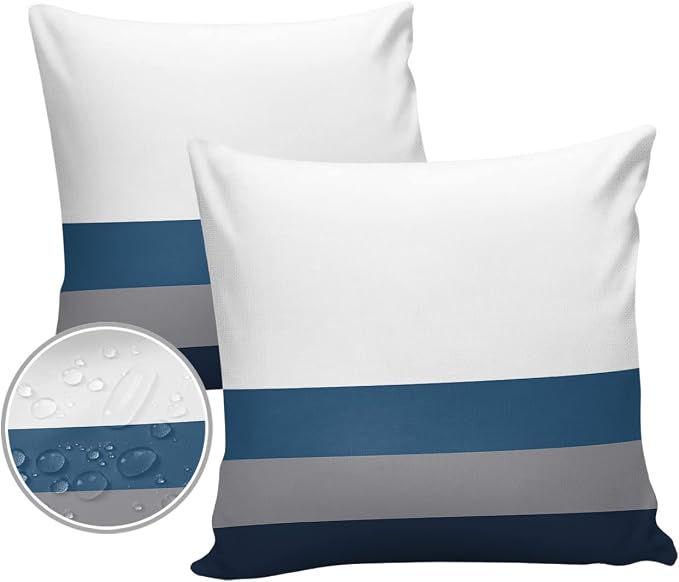 Outdoor Waterproof Pillow Covers for Patio Furniture Simple Stripe Decorative Throw Pillow Cover Geometric Pattern Pillowcases Set of 2 Cushion Case for Sofa Couch Chair Home Decor 26x26 inch