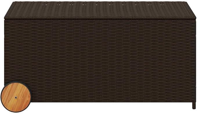 Brown 50.2 Gallon PE Rattan Garden Patio Storage Box with Wheels, Water-Proof Inner Bag and Gas Spring Lid