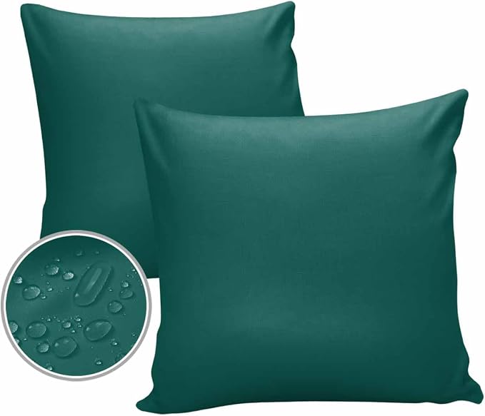 Outdoor Waterproof Throw Pillow Covers 24x24in, Aventurine Green Cushions for Garden Patio Furniture Chairs Set of 2, Solid Home Decor Couch Sofa Polyester Pillow Cases