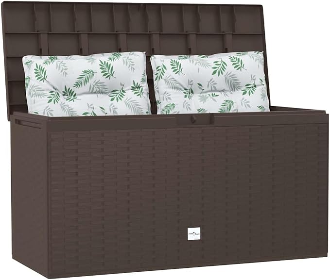 Brown 44.9 x 44.9 x 23.6 in Garden Storage Box 290 L Polypropylene Deck Box for Patio, Balcony and Garage