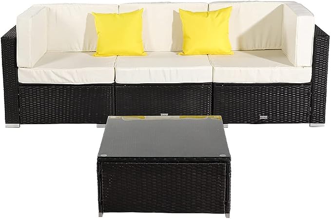 Furniture Set 4 Pieces PE Wicker Rattan Corner Sofa US Warehouse in Stock