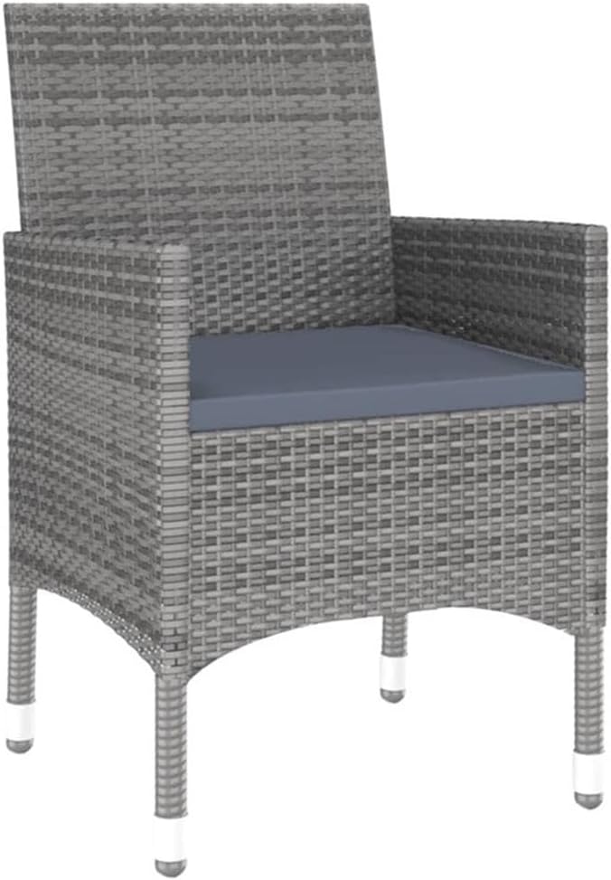 Afuera Living 3 Piece Garden Dining Set, Gray Poly Rattan, Tempered Glass Table, Cushioned Chairs, Compact and Durable Outdoor Patio Furniture for Small Gatherings