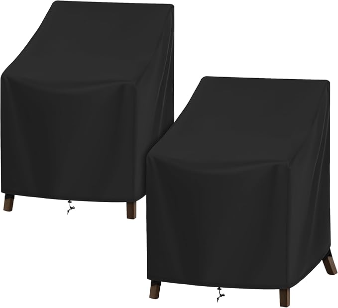 SunPatio Outdoor Chair Covers Waterproof, 2 Pack Patio Chair Protector with Windproof Straps, Outdoor Furniture Covers All Weather Protection, 29" W x 30" D x 36" H, Black