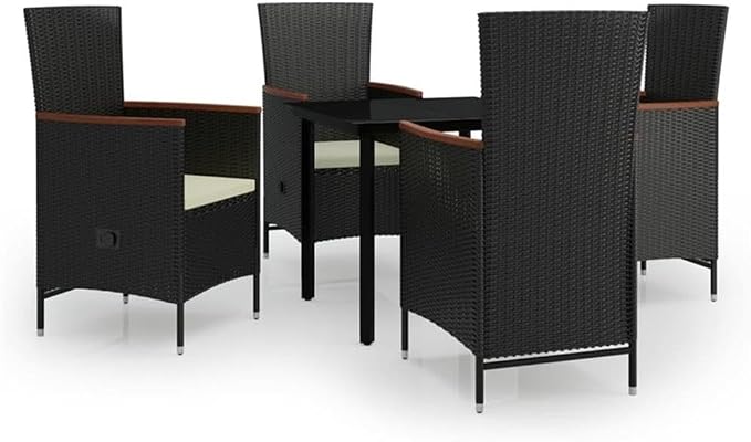 Afuera Living Contemporary Patio Dining Set, PE Rattan Construction, Black Finish, Square Table and 4 Chairs, Weather-Resistant Outdoor Furniture for Terrace or Garden