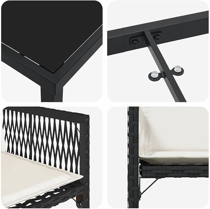 9-Piece Outdoor Garden Dining Set, Black Poly Rattan Patio Furniture with Glass Top Table and 8 Comfortable Chairs, Weather-Resistant Backyard Seating