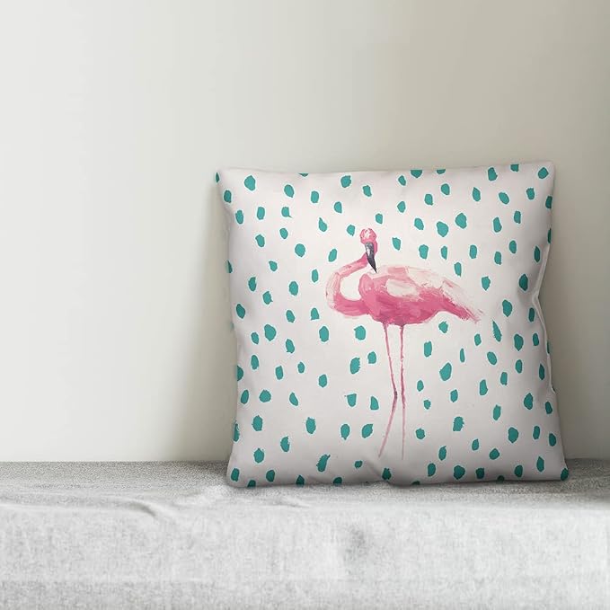 Pink & Teal Tropical Flamingo Indoor/Outdoor Pillow | Decorative Pillows for Living Room Couch Bed Sofa Patio, Fluffy Soft Cushion | Water Resistant Pink, 18x18