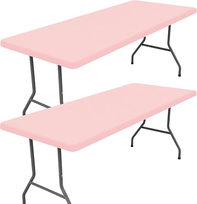 Moosfor Spandex 4 Foot Rectangle Table Cloth 2 Pack, Elastic Fitted Tablecloths for Picnic, Stretch Washable Patio Table Cover for Outdoor, Camping, Banquet and Parties (Pink, 30"x48")