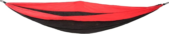 Camping Hammock for 2 Person, Portable Parachute Nylon Hammock, Double Lightweight Backpacking Hammock with Mountaineering Buckles, 300 x 200 cm for Outdoor Camping (Red and Black)