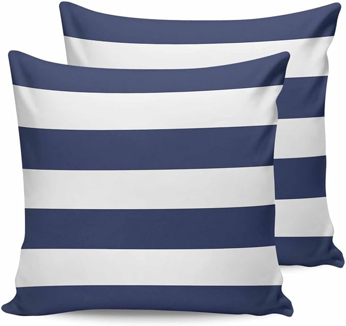 Outdoor Waterproof Throw Pillow Covers Set of 2 Navy Blue Stripe Pillowcases 20x20 Inches Simple Style Striped Decorative Pillows Cushion Case Patio Pillows for Couch Bed Chair Garden