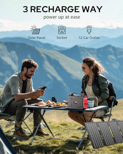 Apowking Solar Powered Generator 200W Peak/100W Rated, Portable Power Station with Solar Panels 60W Included, 146Wh Solar Power Bank with AC Outlet 110V for Home Use Camping Outdoor Adventure