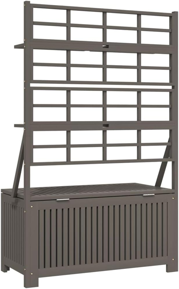 vidaXL Tool Box, Storage Box with Trellis, Tool Chest for Outdoor Patio Porch Climbing Plants, Pack Box, Farmhouse Style, Gray Solid Wood Acacia
