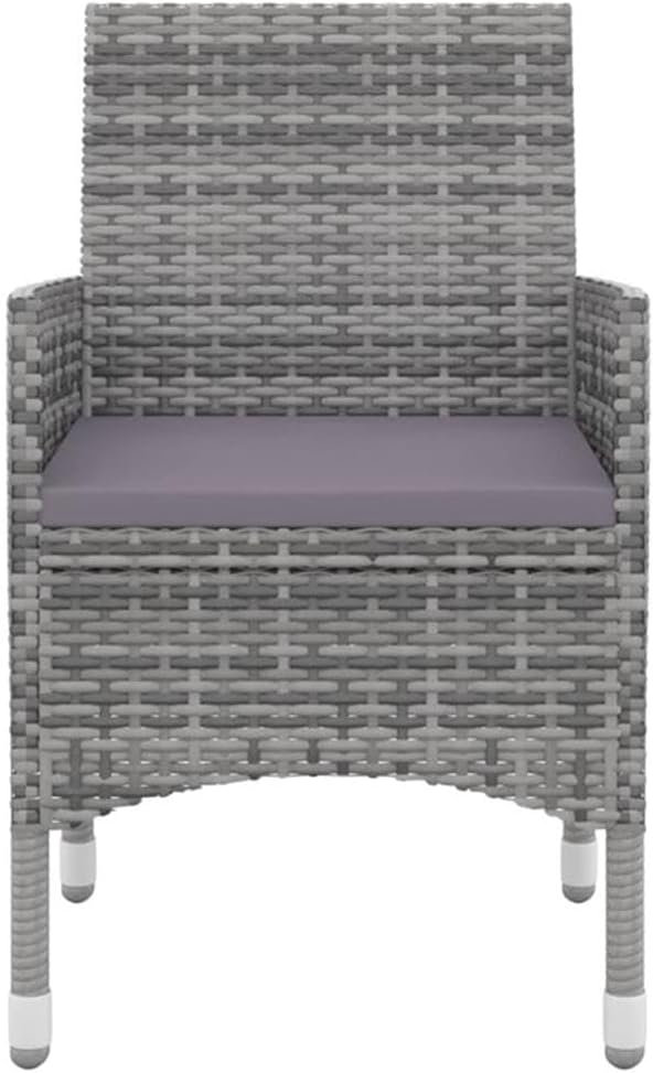BOWERY HILL 5-Piece Patio Dining Set, Rectangular Glass Table and 4 PE Rattan Chairs, Gray/Dark Gray/Black, UV-Resistant Powder-Coated Steel Frame, Outdoor Garden or Terrace Dining for 4